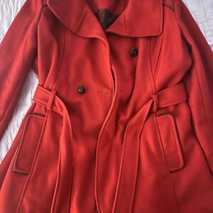 Guess Red Trench Coat with Wide Lapel Collar